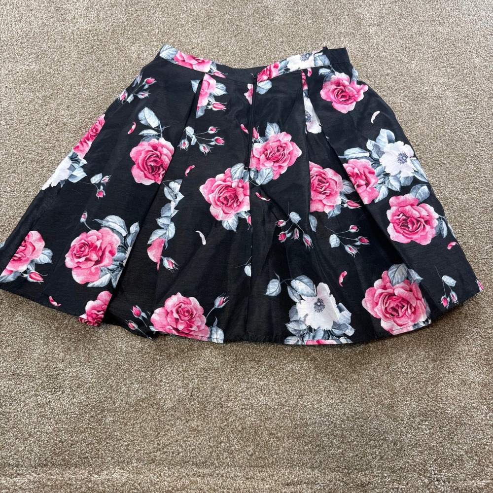 Sequin Hearts Womens Pink Rose Floral Pleated Mini Skirt Black 7nParty Formal